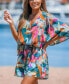 Women's Colorful Leaf Print Drawstring Romper