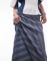 Topshop Tall laundered cutabout midi skirt in multi indigo stripe