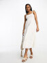 Фото #1 товара Miss Selfridge linen look frill strap tiered maxi dress in ivory