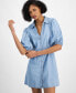 Фото #3 товара Juniors' Balloon-Sleeve Button-Front Denim Shirtdress