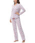 ფოტო #4 პროდუქტის Women's Long Sleeve Notch Collar Top with Lounge Pants 2 Piece Pajama Set