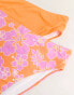 Simply Be – 2er-Pack Bikinihosen in Orange und mit rosa Blumenmuster mit Rüschendetail