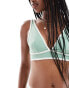 Фото #4 товара ASOS DESIGN contrast binding high apex triangle bikini top with ruche detail in sage green