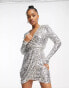 Фото #4 товара Forever New wrap front sequin mini dress in silver