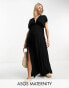 Фото #1 товара ASOS DESIGN Maternity flutter sleeve maxi beach dress with channelled tie waist in black