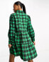 Фото #4 товара Monki mini shirt dress with tiered hem in green check