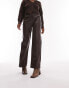 Фото #1 товара Topshop Petite faux leather straight leg trouser in chocolate