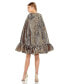 ფოტო #6 პროდუქტის Women's High Neck Cape Sleeve Metallic Trapeze Mini Dress