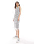 Фото #1 товара Vila ribbed midi tank dress with fringed hem in mono stripe