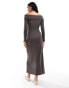 Vero Moda rib jersey off shoudler maxi dress in dark grey