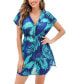 Фото #1 товара Women's Green & Blue Tropical Plunging Mini Cover-Up