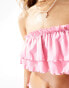 Monki co-ord ruffle frills bandeau bikini top in pink Розовый, 2XS - EU 32 - фото #2