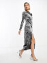 Фото #7 товара & Other Stories velvet midaxi column dress with drape detail in dark grey