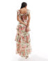 Фото #3 товара ASOS DESIGN flutter sleeve maxi dress with tiered skirt and lace trim in floral print