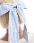 DesignB London stripe hair bow in blue and white