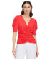 Фото #2 товара Women's V-Neck Ruched Knit Elbow-Sleeve Top
