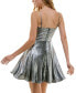 ფოტო #6 პროდუქტის Juniors' Drape-Neck Sleeveless Fit & Flare Foil Dress