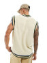 ASOS DESIGN oversized cable knit cricket tank in oatmeal with contrast tipping