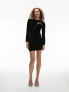 Фото #10 товара Topshop velvet and mesh ruched detail mini dress in black