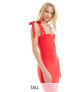 Фото #1 товара Vesper Tall tie strap notch detail midi dress in red