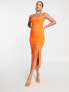 Vesper Tall strappy open back midi dress with thigh split in orange