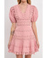 Фото #1 товара Women's Plunging Lace Trim Dress with Puff Sleeve