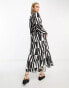 Фото #8 товара Object Tall button through midi dress in mono abstract print