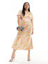 Never Fully Dressed Plus metallic puff sleeve midaxi dress in rainbow print