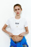 Ribbed cropped t-shirt with embroidered slogan