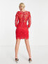 Фото #2 товара Love Triangle fitted mini dress in all over red lace