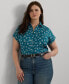 ფოტო #1 პროდუქტის Plus Size Cuffed Linen Floral Shirt