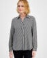 Petite Striped Covered-Placket Long-Sleeve Top