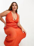 Фото #4 товара ASOS DESIGN Curve plunge halter cowl back plisse maxi dress in orange