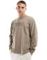 Hollister logo heavyweight boxy fit long sleeve t-shirt in tan