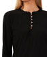 Women's Ruffle-Trim Long Sleeve Knit Top with Rhinestone Buttons Черный, M - фото #3