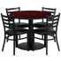 36'' Round Mahogany Laminate Table Set With 4 Ladder Back Metal Chairs - Black Vinyl Seat