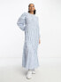 ASOS DESIGN gathered tiered maxi dress in blue picnic check