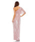 Фото #2 товара Women's Sequined Flutter Sleeve One Shoulder Draped Gown