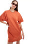 ASOS DESIGN oversized mini t-shirt dress in rust Красный, 34 - фото #2