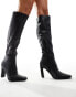 Public Desire Acquilla heeled knee boots with square toe in black PU