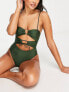 Фото #1 товара Public Desire ring detail high leg swimsuit in cyprus green