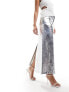 Mango metallic midi skirt in silver