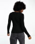 Vero Moda long sleeve ribbed v neck top with lettuce edge in black