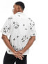 Abercrombie & Fitch floral embroidery linen blend short sleeve shirt in white with revere collar Weiß mit Blumenmuster, 2XL - фото #5