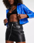 Фото #3 товара Topshop tall leather look low rise zip biker micro mini skirt in black