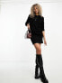 JDY slouchy longline jumper with side split in black