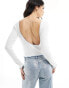 ASOS DESIGN scoop low back pointelle top with baby blue trim in ivory