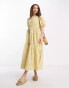 Фото #4 товара ASOS DESIGN Petite gathered tiered midi dress in yellow picnic check