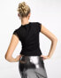 Фото #4 товара ASOS DESIGN rib and mesh panel short sleeve top in black