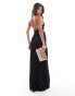 ASOS DESIG plunge cut out maxi dress with chain trim back detail in black